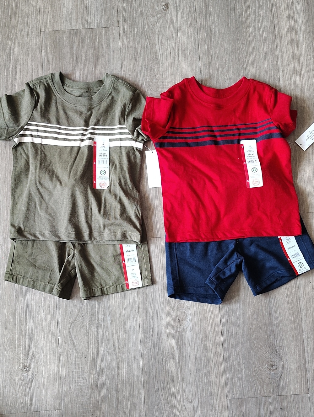 wonder nation Red & Olive Green Boys Matching Tee and Short Sets